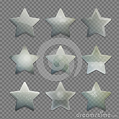 Collection of transparent glass star shape app buttons Vector Illustration
