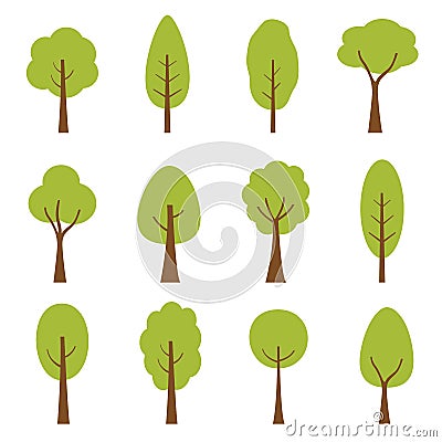 Collection of trees illustrations. Can be used to illustrate any nature or healthy lifestyle topic. Vector Illustration