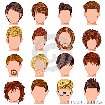 Collection of Trendy Mordern Male Hairstyle Vector Illustration