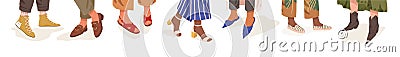 Collection of trendy shoes on diverse female legs vector flat illustration. Bundle of colorful boots on different woman Vector Illustration