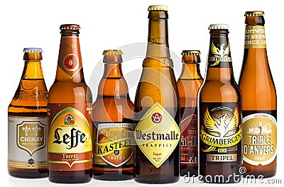 Collection of tripel beers on white Editorial Stock Photo