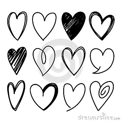 Heart shapes sketched vector icons Vector Illustration