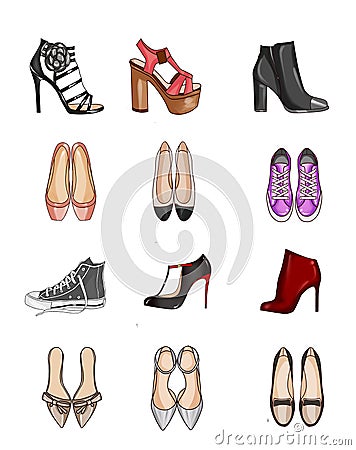 Collection of types of shoes Stock Photo