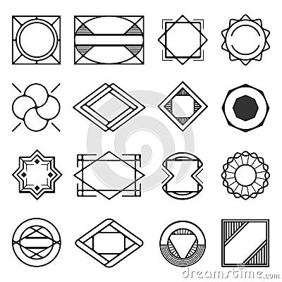 Collection of universal black geometric shapes. Simple geometric elements. Set of line abstract geometric badges Vector Illustration