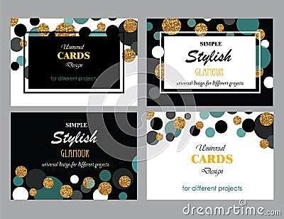 Collection of Universal Modern Stylish Cards Templates with Gold Vector Illustration