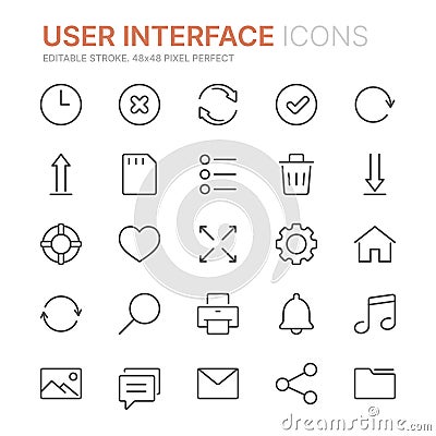 Collection of user interface related line icons Vector Illustration