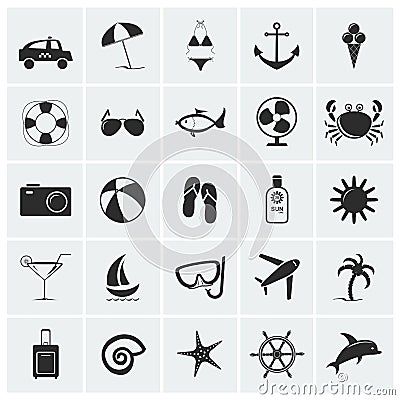 Collection of vacation and beach icons. Vector Illustration