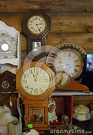 Antique clocks, wall clocks, mantel clocks, collection Editorial Stock Photo