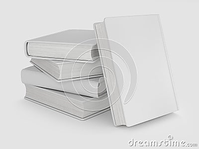 Collection of various blank white books on white Stock Photo