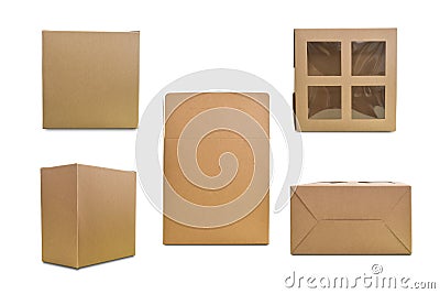 Collection of various cardboard boxes isolated on white background Stock Photo