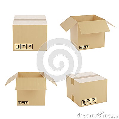 Collection of various cardboard boxes on white background Cartoon Illustration