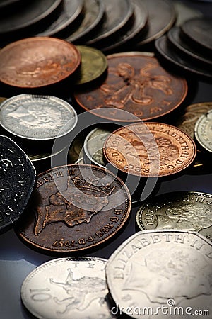 Collection of various coins Stock Photo