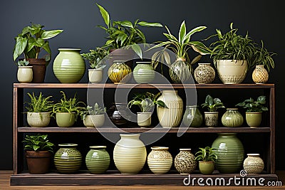 Collection of various houseplants displayed in ceramic pots Stock Photo