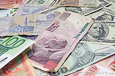 Collection of various international money Stock Photo