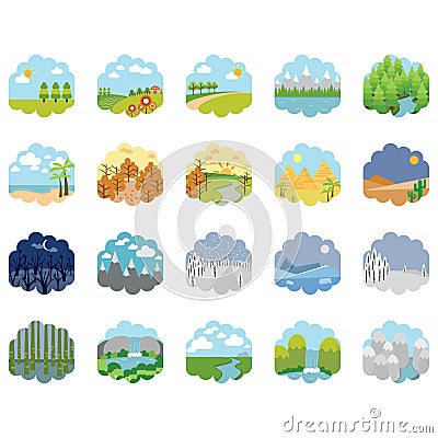 Collection of various landscapes. Vector illustration decorative background design Cartoon Illustration