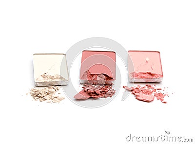 Collection of various make up powder on white background. Stock Photo