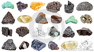 Collection of minerals isolated on white Stock Photo