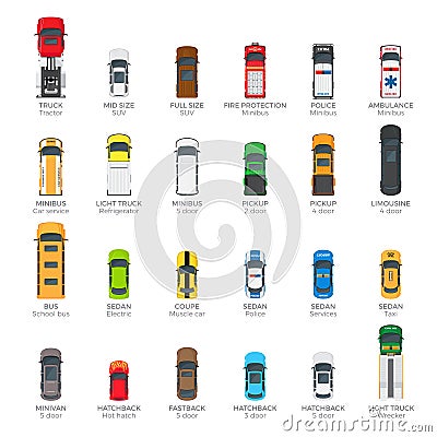 Collection of Various Modern Kinds of Automobiles Vector Illustration