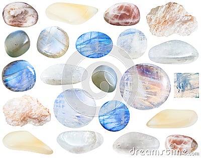 Collection of various moonstone gemstones Stock Photo