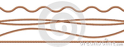 Collection of various ropes string on white background. Cartoon Illustration