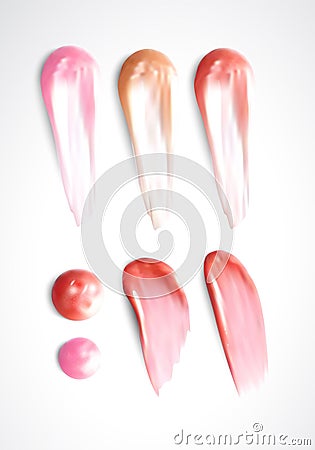 Collection of various Smears lipstick on white background. Vector Illustration