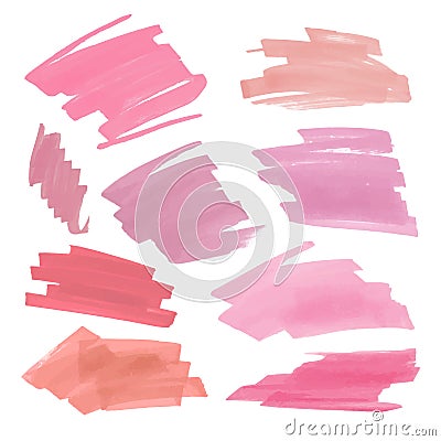 Collection of various Smears nude lipstick on white background. Vector marker label Vector Illustration