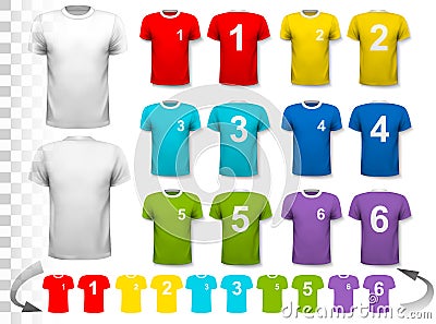 Collection of various soccer jerseys with numbers. Vector Illustration