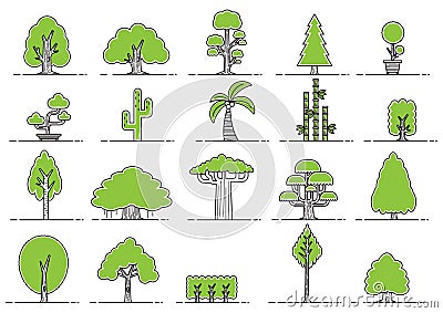 Collection of various tree icons. Vector illustration decorative background design Cartoon Illustration
