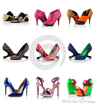 Collection - various types of female shoes Stock Photo