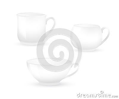 Collection of various white coffee cups isolated on white Vector Illustration