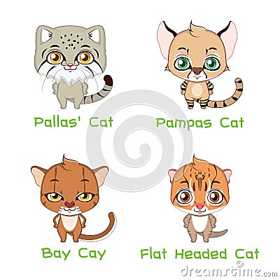 Collection of various wild cat species Vector Illustration