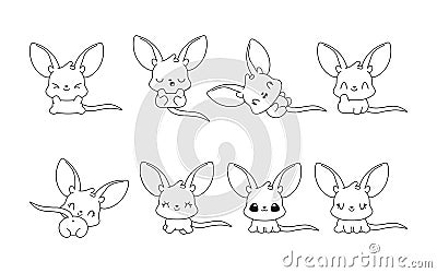 Collection of Vector Cartoon Baby Kangaroo Coloring Page. Set of Kawaii Isolated Baby Marsupial Animal Outline for Vector Illustration