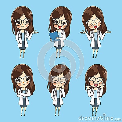 Collection of vector cartoon doctor woman character Vector Illustration