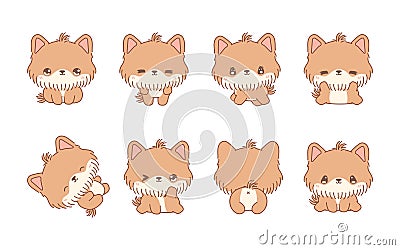 Collection of Vector Cartoon Yorkshire Terrier Puppy Art. Set of Kawaii Isolated Baby Dog Illustrations for Prints for Vector Illustration