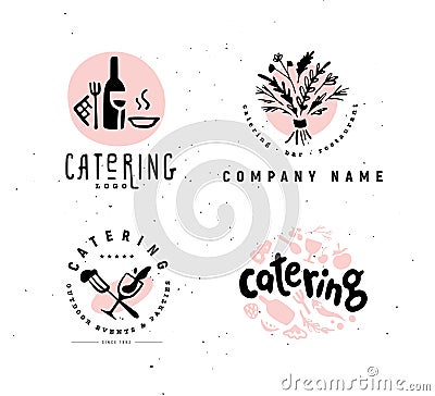 Collection of vector catering and restaurant company logo set isolated on white background. Vector Illustration