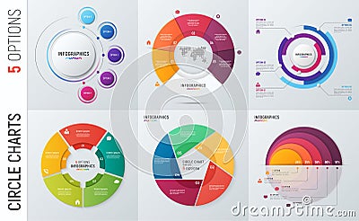 Collection of vector circle chart infographic templates for pres Vector Illustration