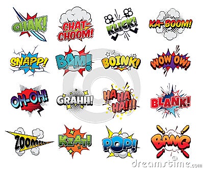 Collection vector comic sound effects pop art style Vector Illustration