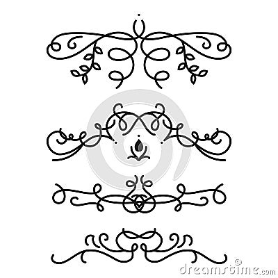 Collection of vector dividers calligraphic style vintage border frame design decorative illustration. Vector Illustration