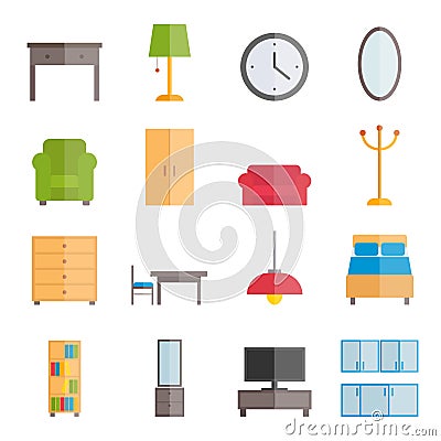 Collection of vector flat furniture icons Vector Illustration