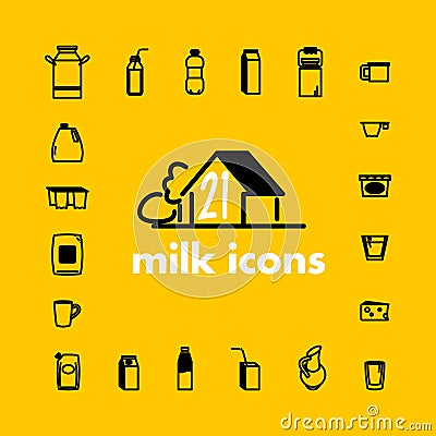 Collection of vector flat milk icons Vector Illustration