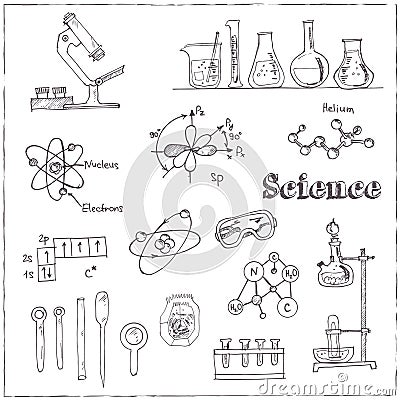 Collection of Vector hand drawn doodle science lab objects. Stock Photo