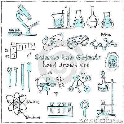Collection of Vector hand drawn doodle science lab objects. Vector Illustration