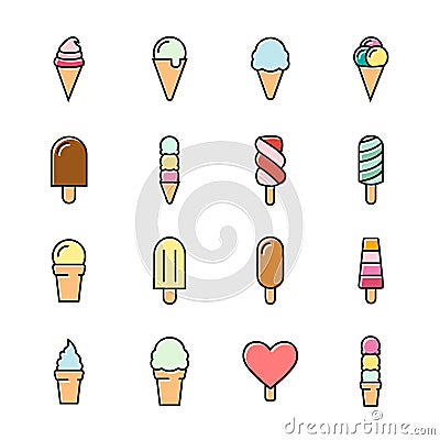 Collection of 16 vector ice creams. Vector Illustration