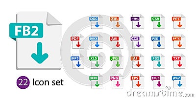 Collection of vector icons. File format extensions icons. Vector Illustration