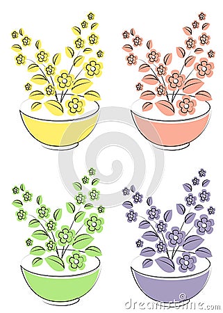 Collection. Vector illustration set. Flower, plant, growing in a pot. Plant seedlings. Vector illustration of a set Cartoon Illustration