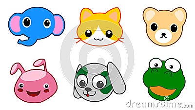 A collection of vector illustrations of colorful comical cartoon animals isolated Vector Illustration