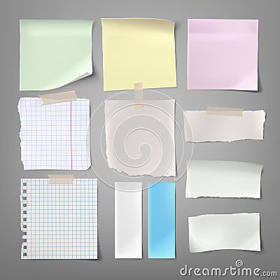 Collection of vector illustrations paper notes of various types Vector Illustration