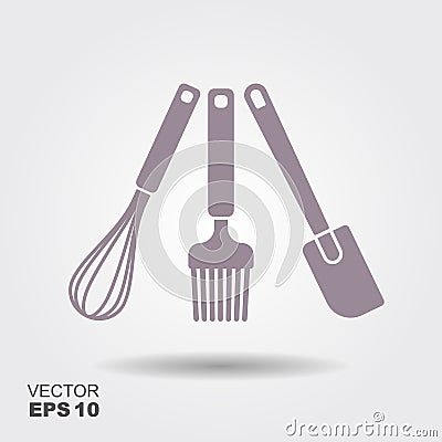 A collection of vector kitchen utensil silhouettes. Cooking spatula, whisk and a cooking brush Vector Illustration