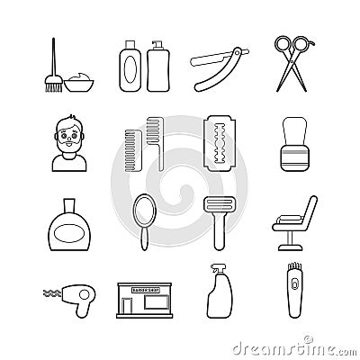 Collection of vector line barber tools icons Vector Illustration