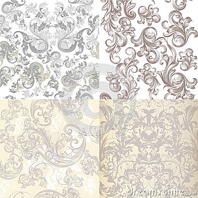 Collection of vector patterns in light colors with Victorian swirls Stock Photo